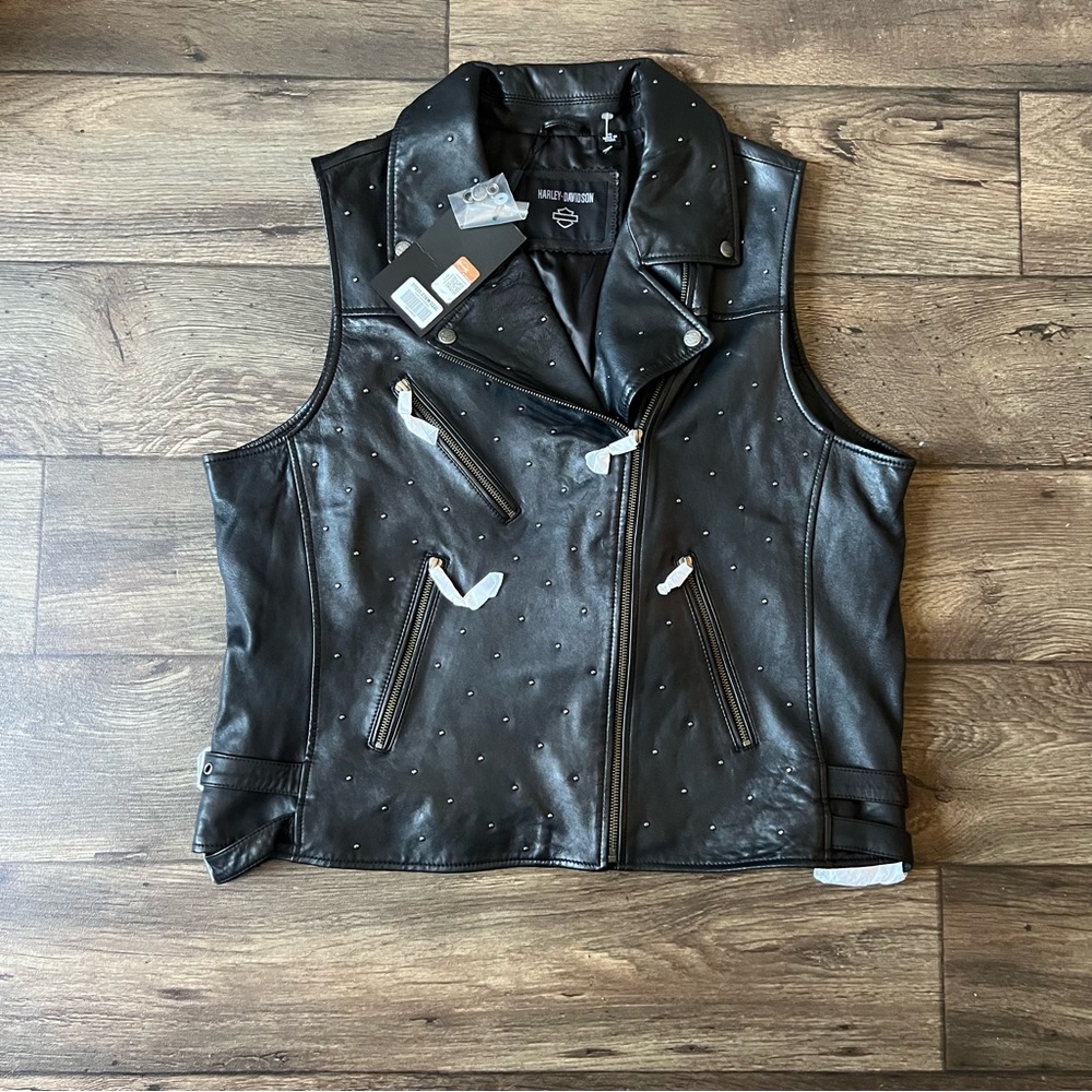 Harley Davidson Women's Celebration Embellished Leather Vest Black Size 2XL